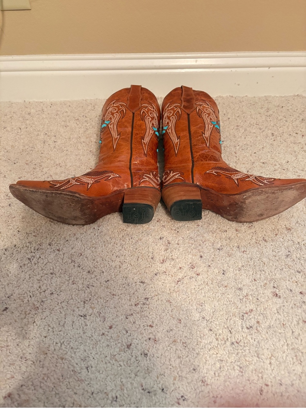 Circle G size 6 1/2  Turquoise Cross Embroidered Brown Leather Cowboy Boots. S - Picture 7 of 7